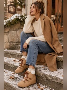 NEW SOREL Women Evie Wedge Waterproof Lace-Up Bootie US 11 Tawny Buff/Wood